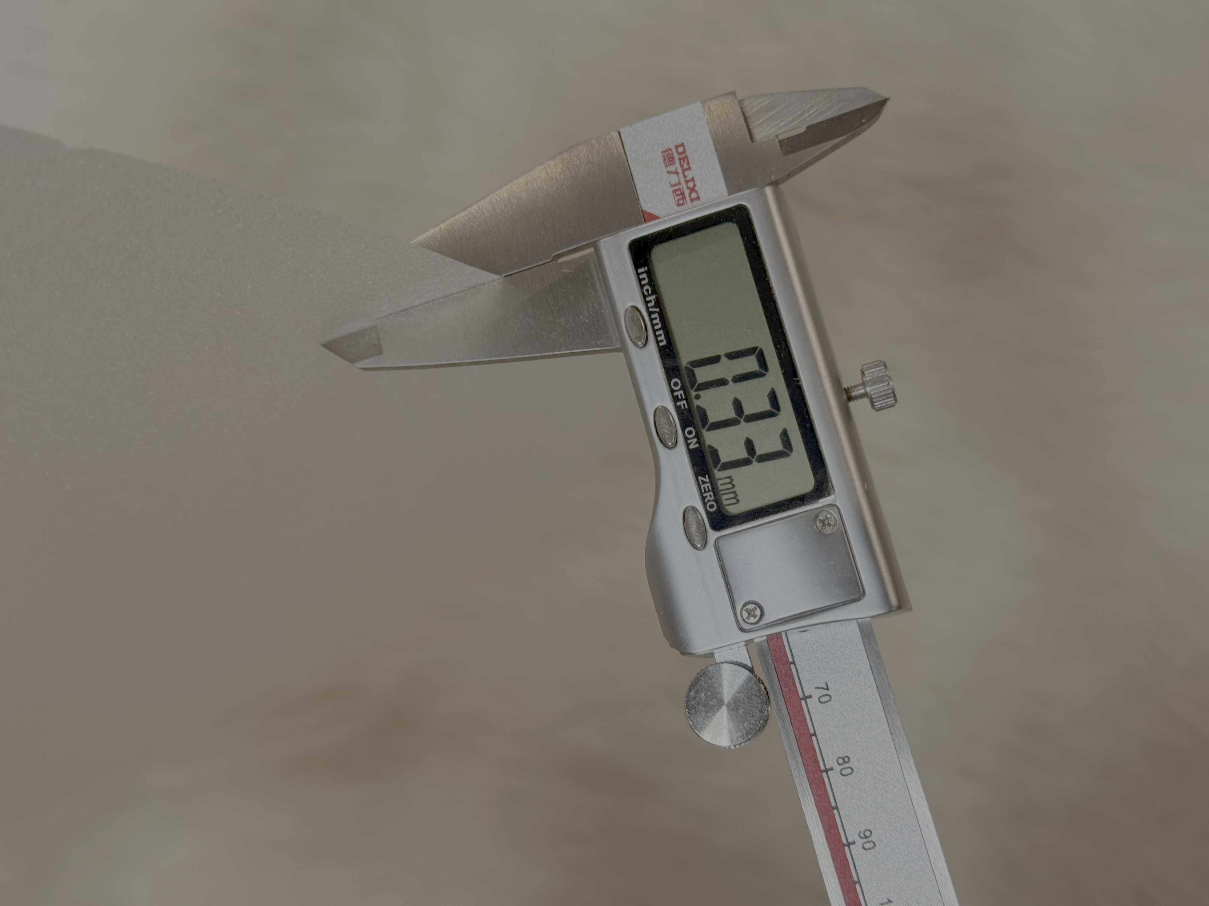 0.3mm foam thickness measured with calipers