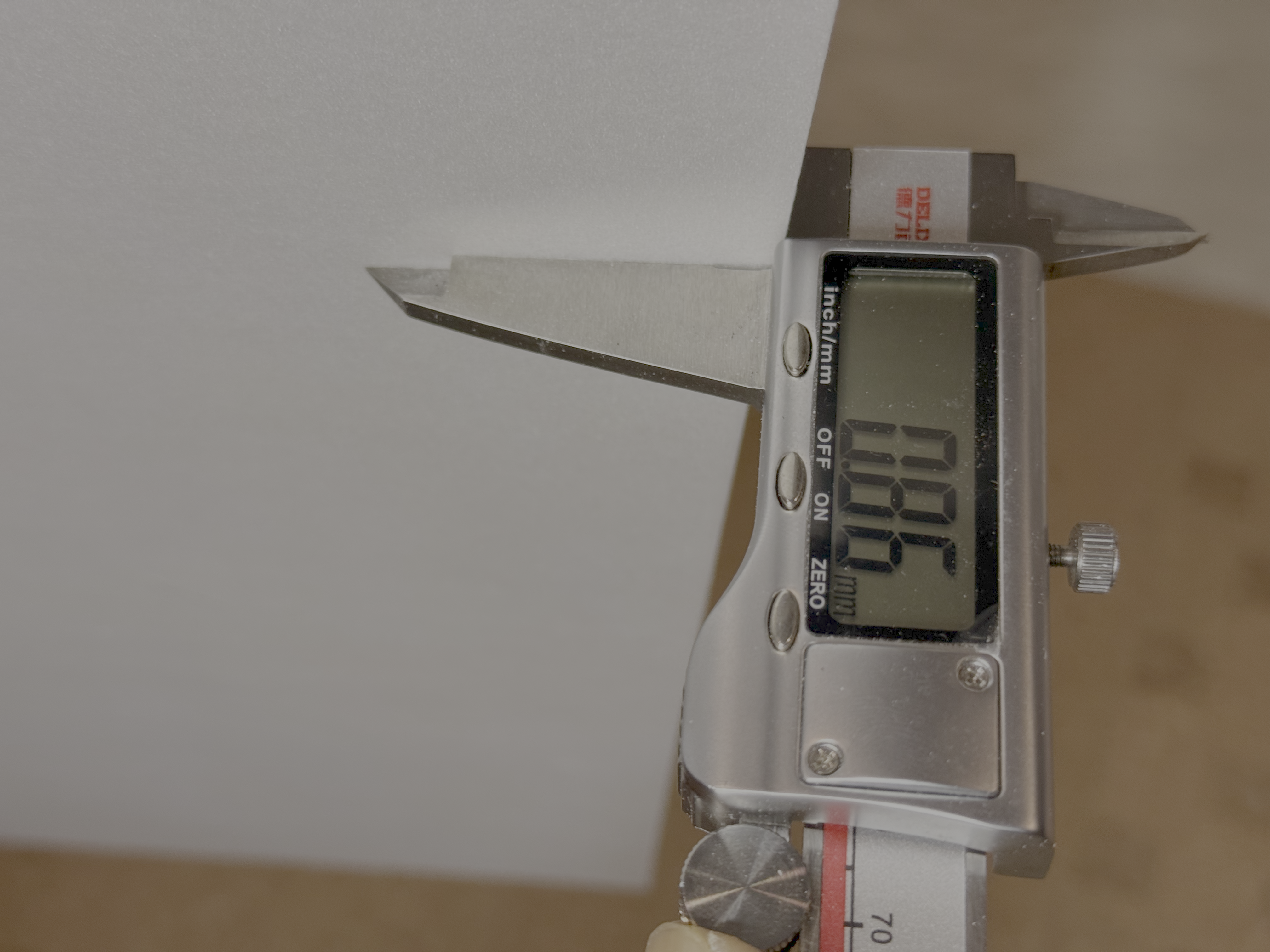 0.8mm foam thickness measured with calipers